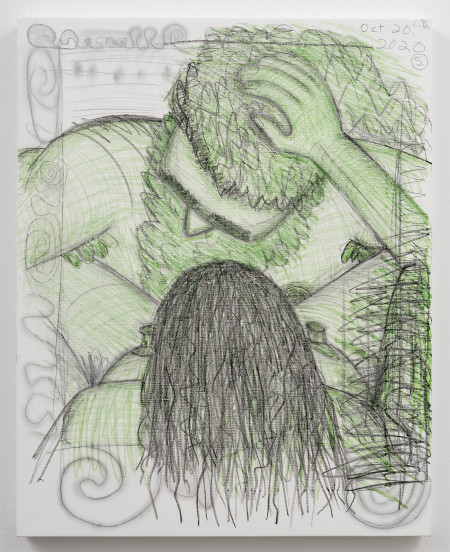 Early Coitus Diagrams 1-7 (5), Wax crayon and graphite on gessoed linen