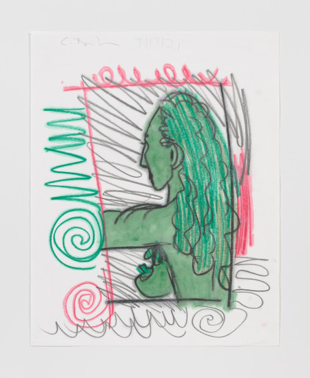 Green Female, Watercolor, water soluble crayon, watercolor pencil and pencil on paper