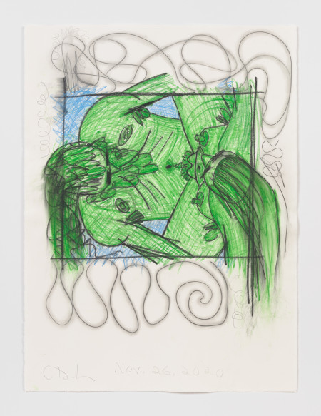 Sideways Coitus Diagram, Water soluble crayon and pencil on paper