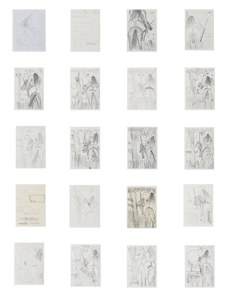 Studies for Horse and Rider (My X), 53 drawings consisting of graphite and colored pencil on paper