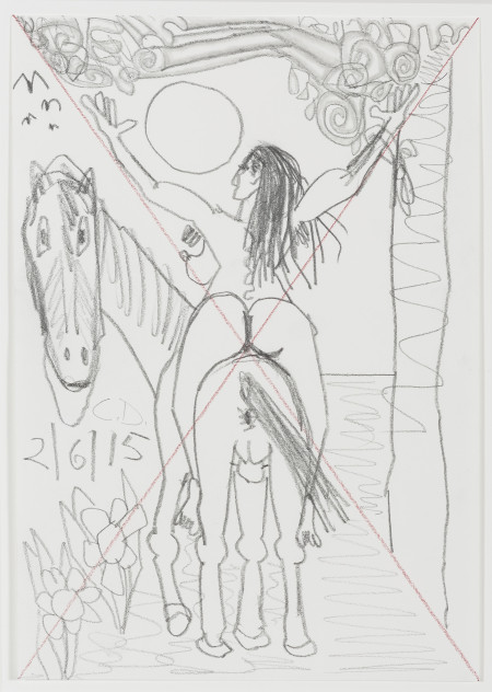 Study for Horse and Rider (My X) (52), Graphite and colored pencil on paper