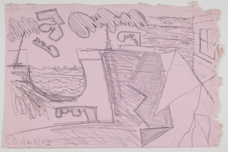 Untitled (1/20/02), Pencil on paper with dried flowers