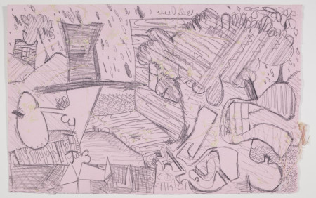 Untitled (7/14/01), Pencil on paper with dried flowers