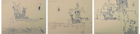 Untitled Triptych (12/22/96), Ballpoint pen on paper in three parts