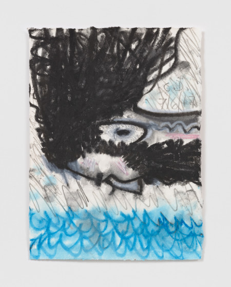 White Male Head Over Water, Watercolor, water soluble crayon and pencil on paper