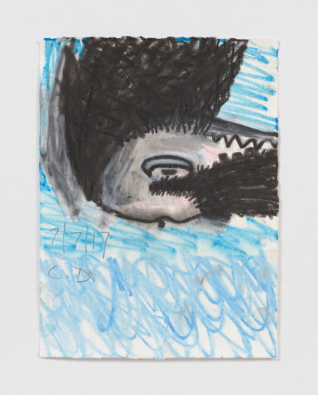White Male Head Over Water, Watercolor, water soluble crayon and pencil on paper
