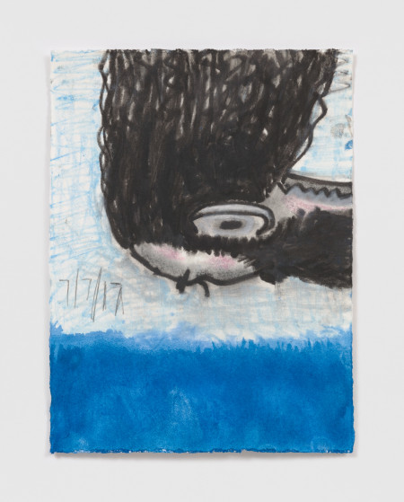 White Male Head Over Water, Watercolor, water soluble crayon and pencil on paper