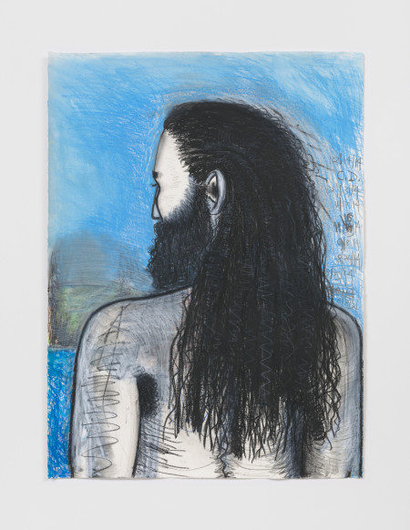 Wrestler Profile (1), Water soluble crayon and pencil on paper