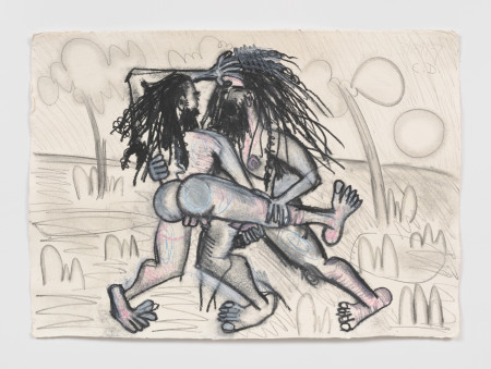 Wrestlers, Wax crayon and pencil on paper