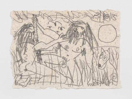 Wrestlers With Dog, Pencil on paper