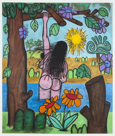 Bathers Nine (Here and There), Mixed media on linen