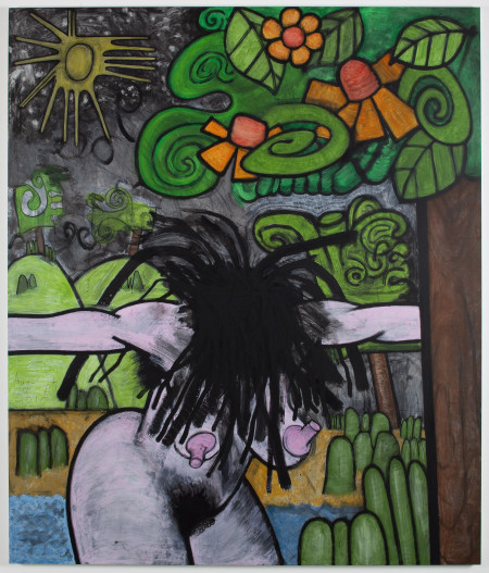 Bathers One (Dark Entry), Mixed media on linen