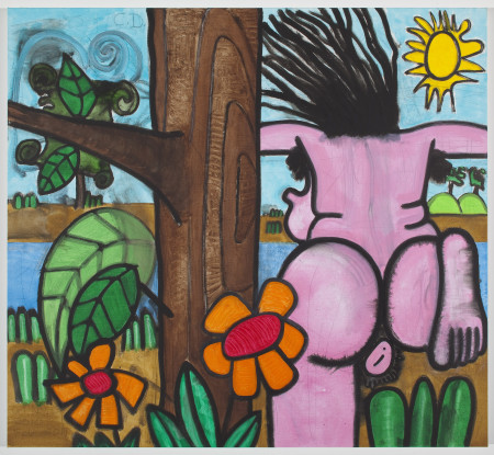 Bathers Seven (Running), Mixed media on linen