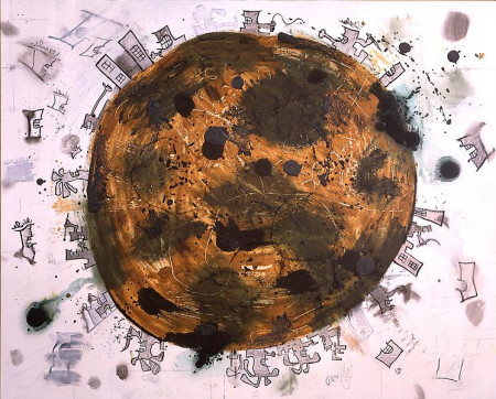 Brown Planet, Mixed media on linen