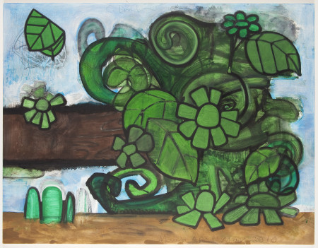 Green Flowers (2), Mixed media on linen