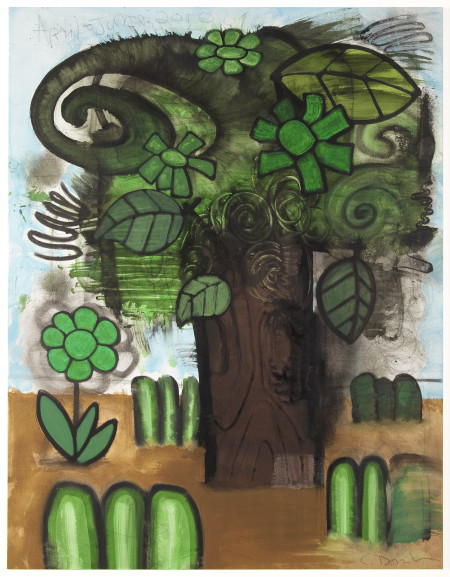 Green Flowers (5), Mixed media on linen