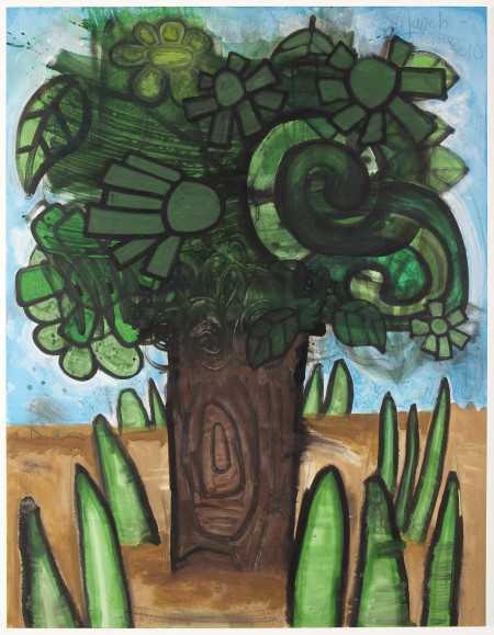 Green Flowers (6), Mixed media on linen