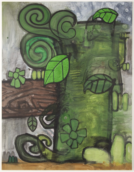 Green Flowers (I), Mixed media on linen