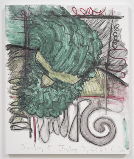Green Male/ Head Down (2), Urethane, water soluble crayon, pencil and colored pencil on gessoed linen