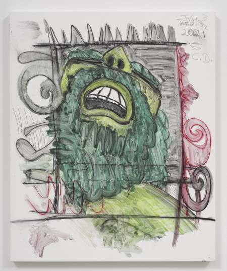 Green Male/Head Up (1), Urethane, water soluble crayon, pencil and colored pencil on gessoed linen