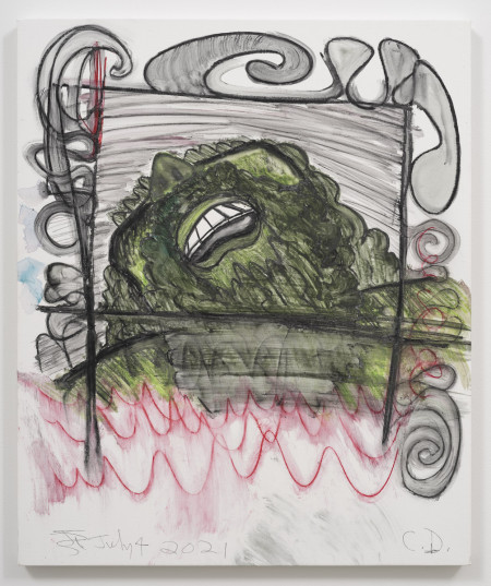 Green Male/Head Up (2), Urethane, water soluble crayon, pencil and colored pencil on gessoed linen