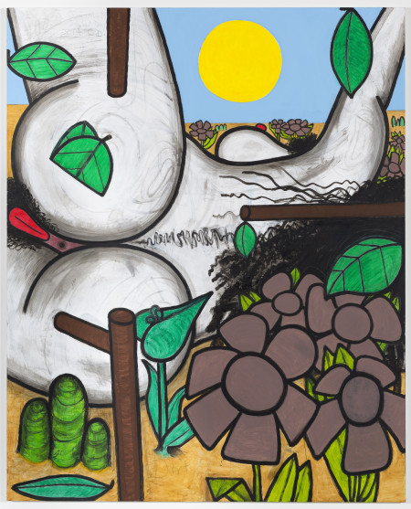 In the Flowers (Sunday), Mixed media on linen