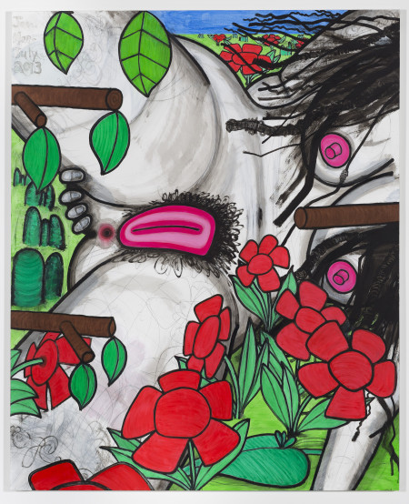 In the Flowers (Thursday), Mixed media on linen