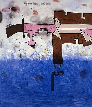 Killer Over Water, Mixed media on linen