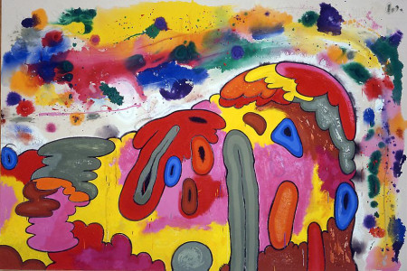 Mound in a Stained Field (Mound G), Mixed media on linen