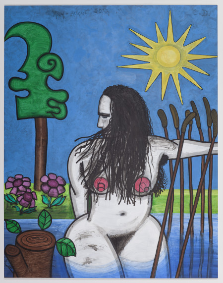 Next Bathers, Three (Reeds), Mixed media on linen