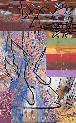 Peanut Figure, Mixed media on rosewood, maple, pine, and oak