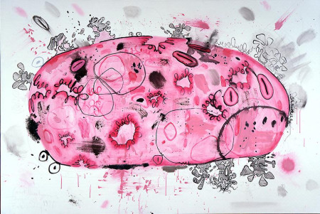 Pink Planet, Mixed media on linen