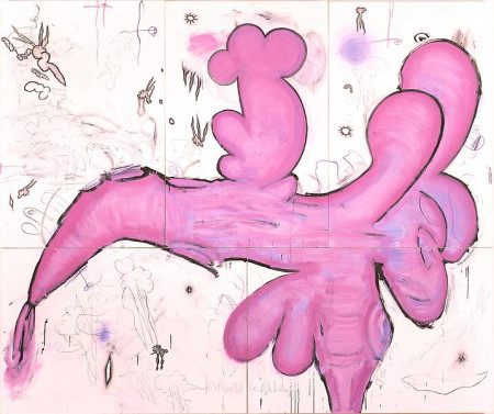 Purple Shape, Mixed media on ragboard on 5 panels