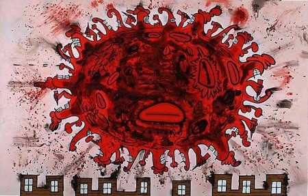 Red Sun in the Morning, Mixed media on linen