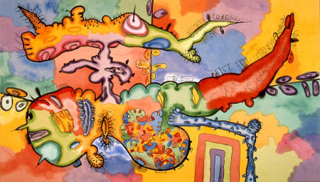 Shape with Entrance, Acrylic, vinyl, pencil on linen