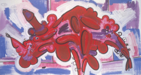 Shape with Lines, Flashe on signcloth