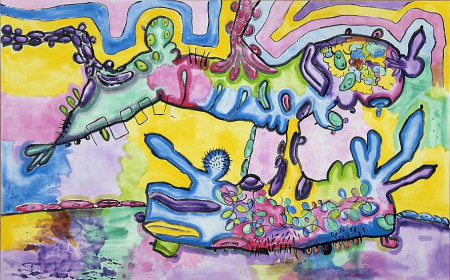 Shape with Puddle, Acrylic, vinyl, and pencil on linen