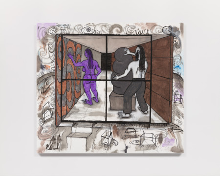 Studio Visit 4, Urethane, water soluble crayon and graphite on gessoed linen