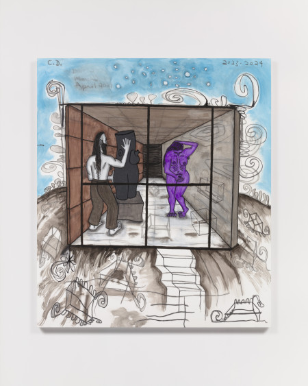 Studio Visit 6 (Blue Sky), Urethane, water soluble crayon and graphite on gessoed linen