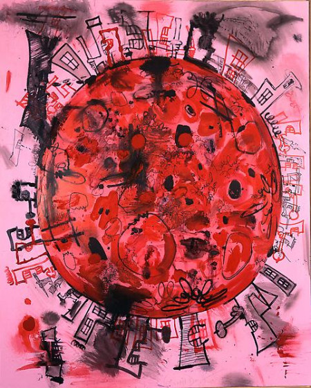 The Red Planet, Mixed media on linen