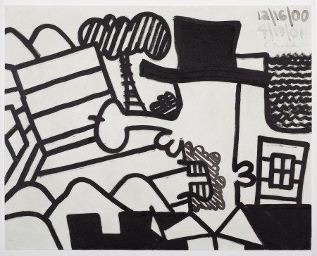 The Search for Orgone (outside), Mixed media and pencil on linen