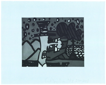 At Night, Intaglio on laid J. Whatman 1939 handmade blue paper