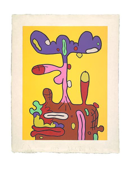 Nine Color Reduction Print, Reduction linoleum cut on kozo/gampi paper