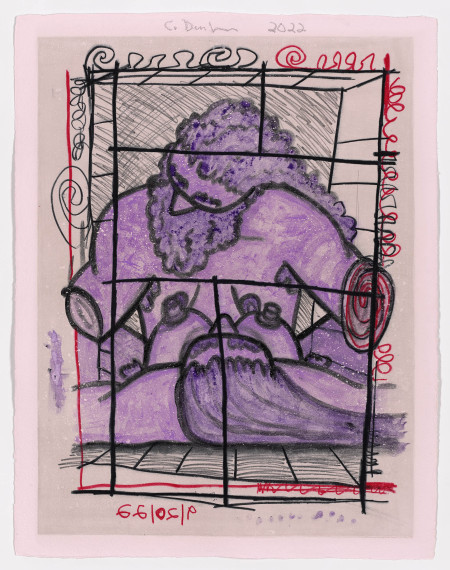 Purple Coitus Diagrams (2), Wet transfer monoprint on pigmented paper with hand additions