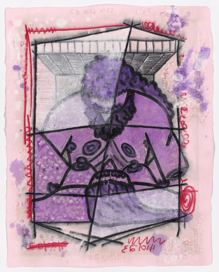 Pushed Around (3), Wet transfer monoprint on pigmented paper with hand additions