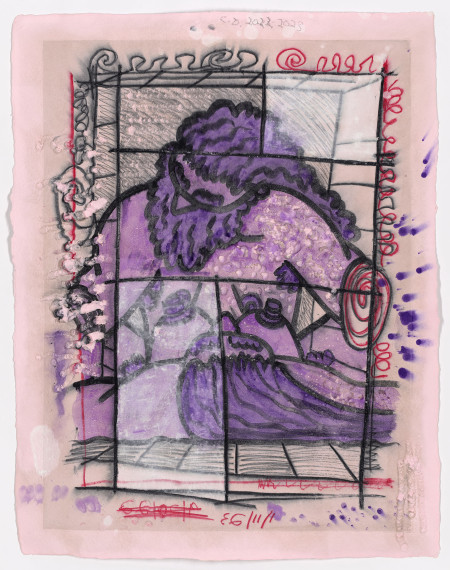 Pushed Around (4), Wet transfer monoprint on pigmented paper with hand additions