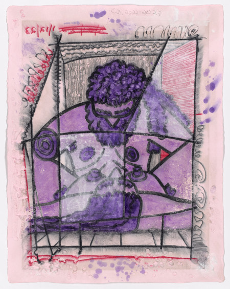 Pushed Around (6), Wet transfer monoprint on pigmented paper with hand additions