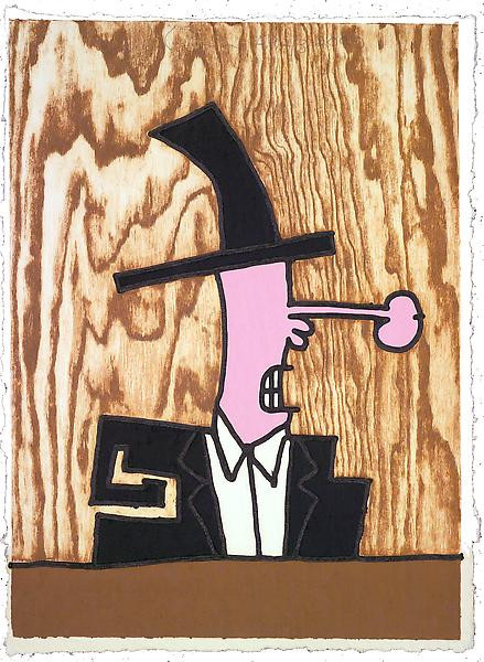 Stove Pipe Hat, Wood engraving on Twinrocker handmade paper