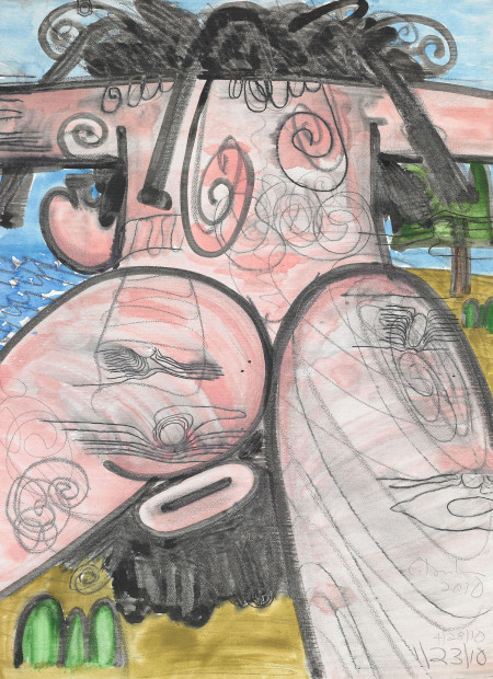 Untitled (1/23/10, 4/28/10), Monotype with watercolor and pencil on Lanaquarelle paper