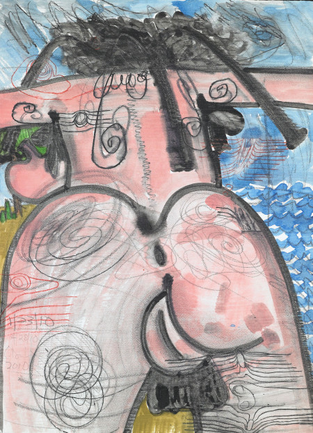 Untitled (1/23/10, 4/28/10), Monotype with watercolor and pencil on Lanaquarelle paper